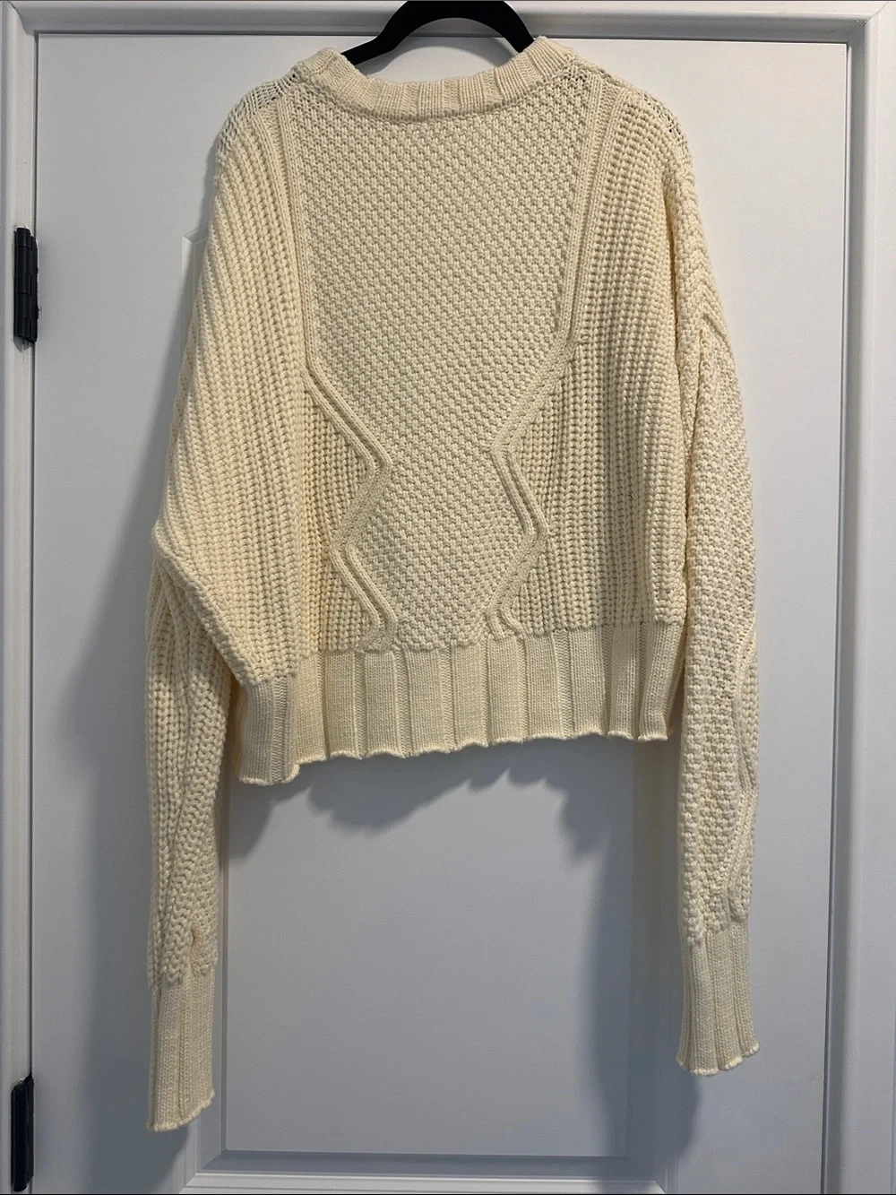 All:row Cream Cable-Knit Cropped Sweater